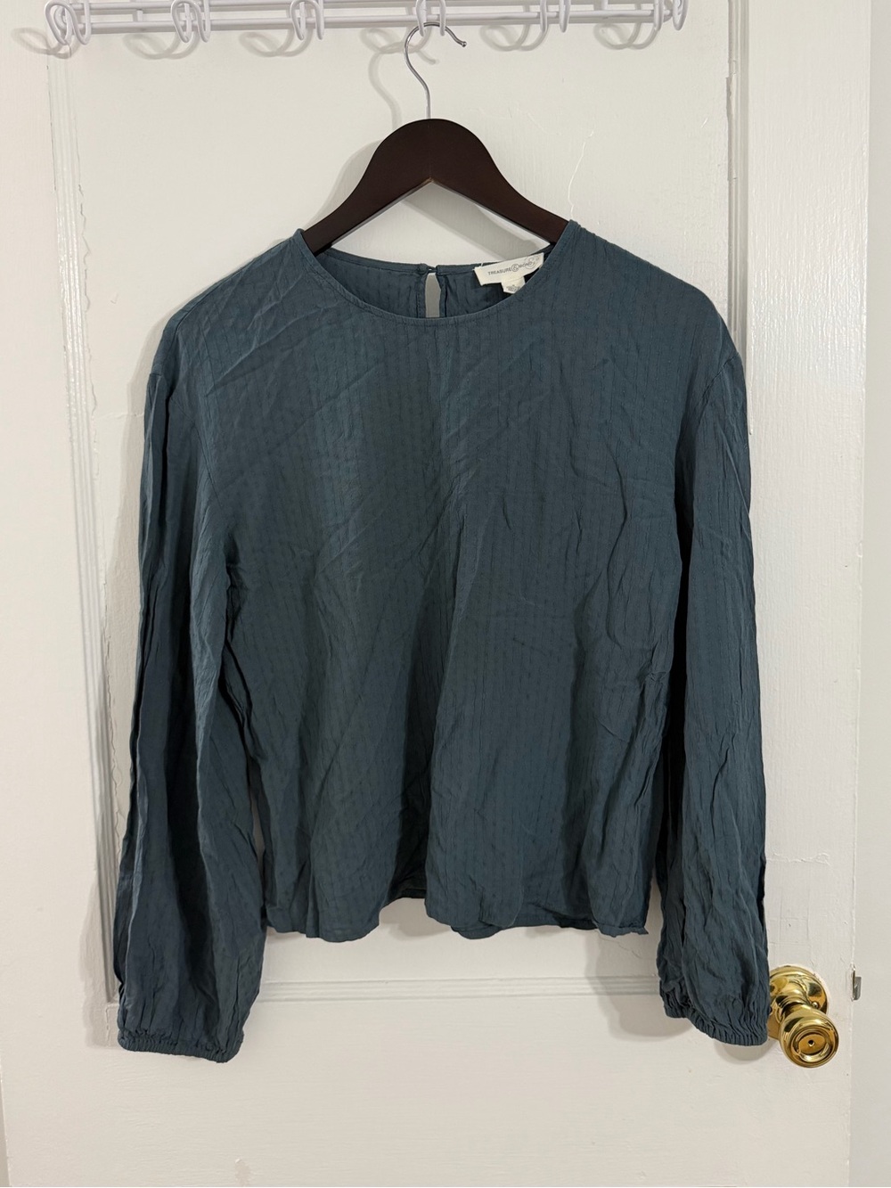 Treasure & Bond Slate Blue Textured Long Sleeve Crewneck Top